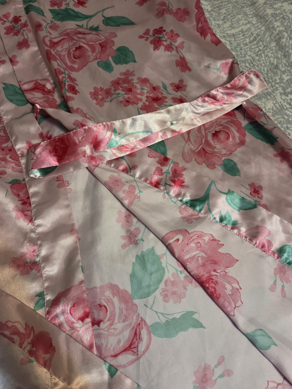 Pink Floral Satin Robe with Belt - Women’s Intimates & Sleepwear - Picture 13 of 13